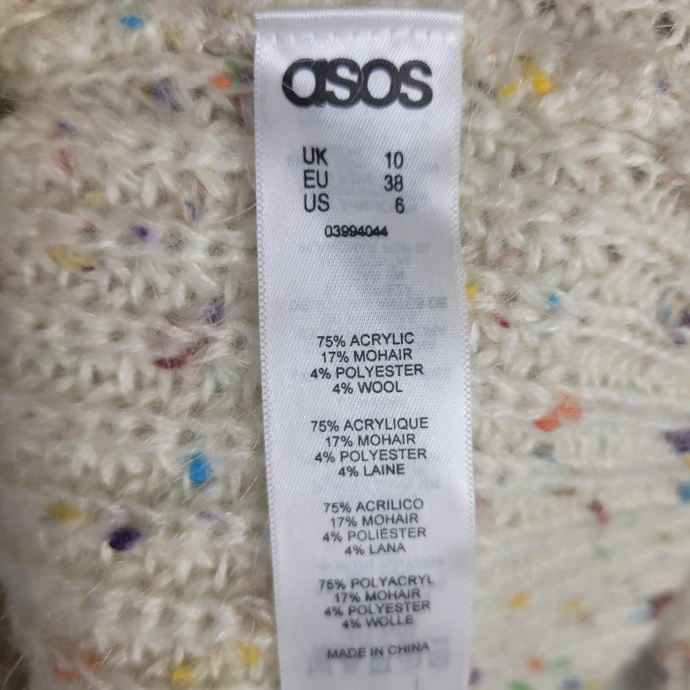 Asos Womens Sz 6 Mohair Blend‎ Cream Speckled High Neck Sweater Chunky Colorful